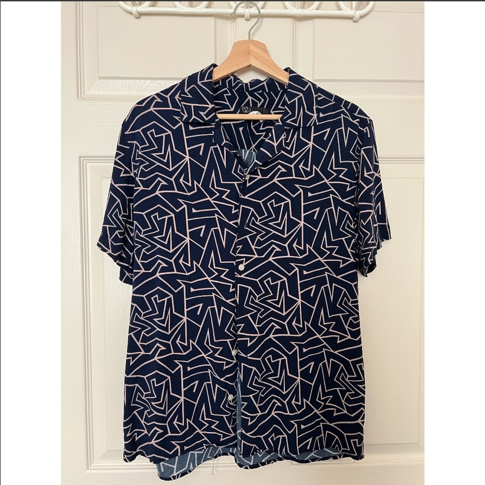 Blue Casual Short-Sleeve Button Down Shirt